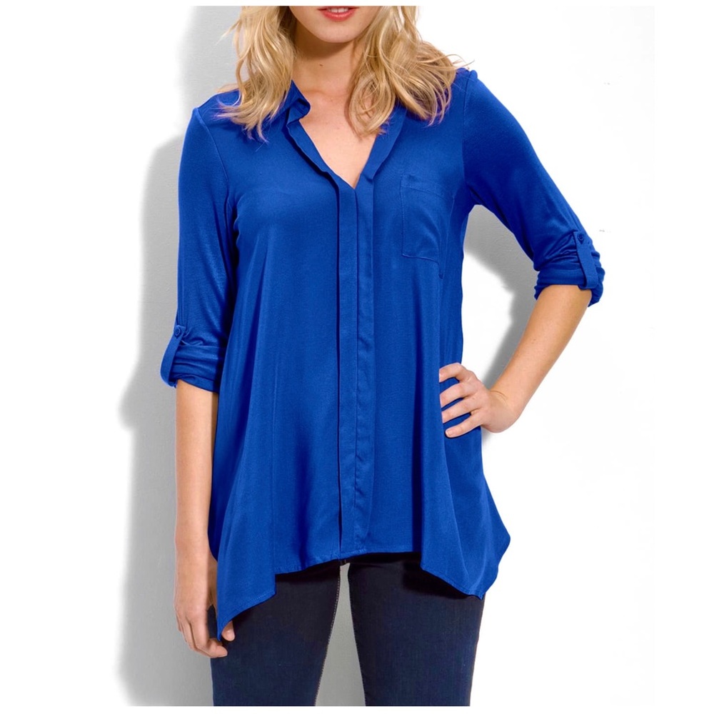 Pleione One-Pocket Stretch Knit Split Neck Tunic Sz. L